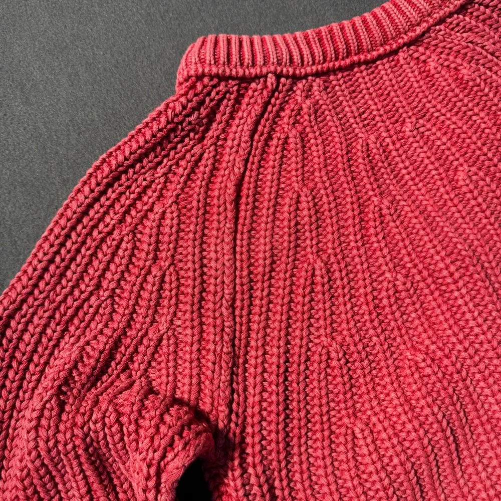 Free People Sweet Nothing Cardi Cherry Red Chunky Rib Knit Cropped Sweater XS